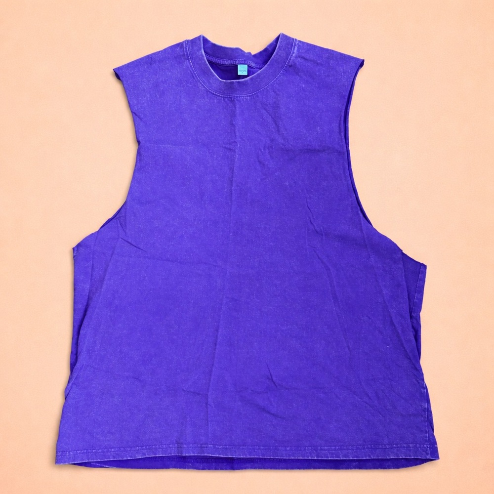 Purple Sleeveless Cotton Tee Y2K Minimal Streetwear Large